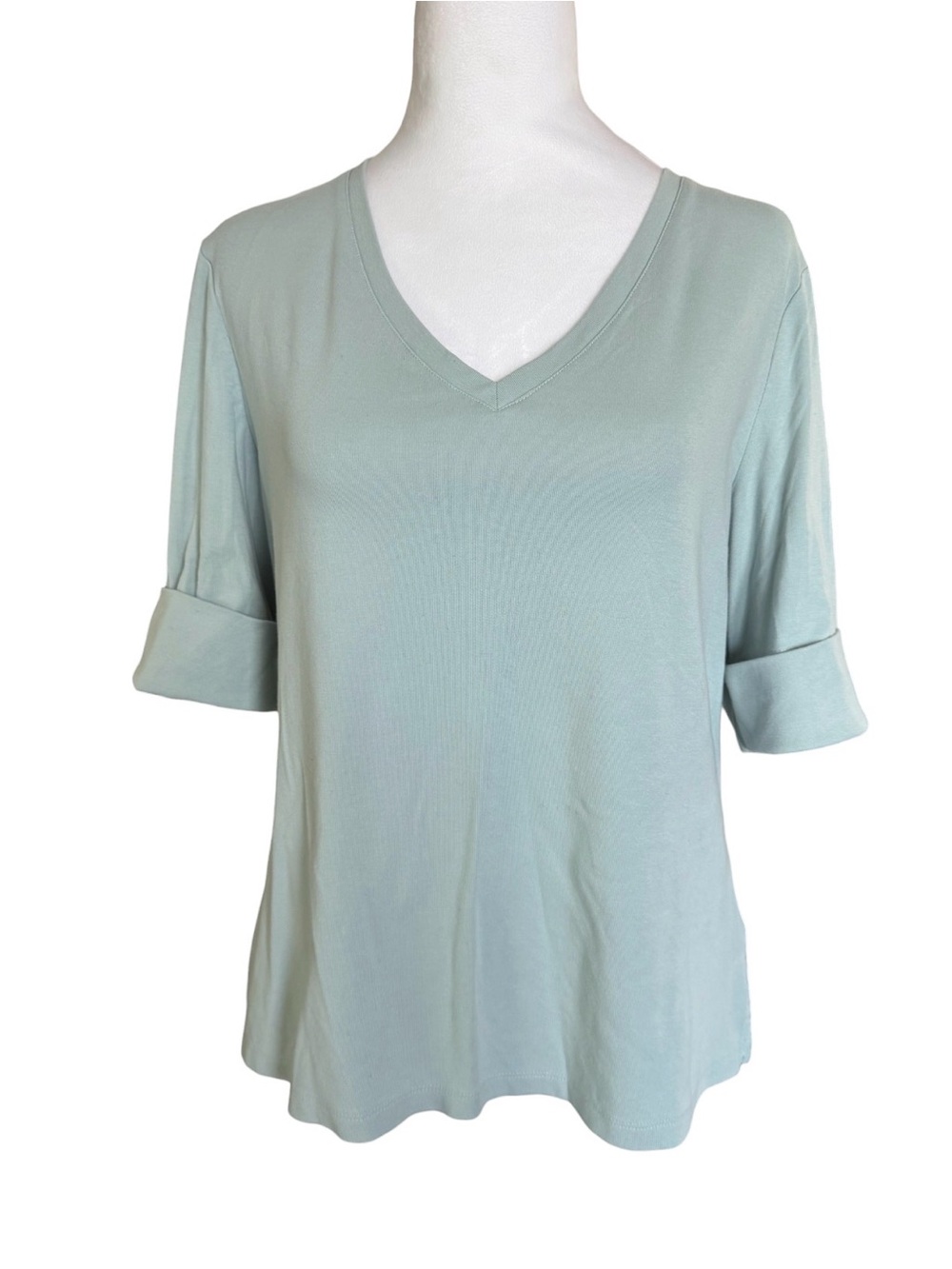 Lauren Ralph Lauren Sage V-Neck Stretch Cotton Tee Size Large - Picture 2 of 11
